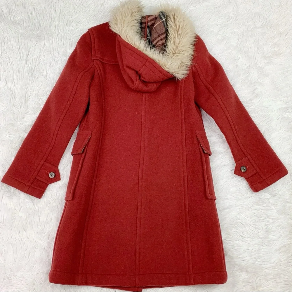 Burberry Blue Label hooded Wool Duffle Coat logo-engraved toggles check‎ inner